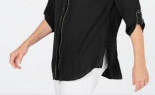 JM Collection Women's Caviar Trim Button up Top Black Size XX-Large