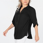 JM Collection Women's Caviar Trim Button up Top Black Size XX-Large