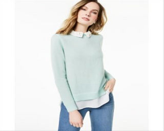 Charter Club Women's Layered Look Cashmere Sweater Blue Size Medium