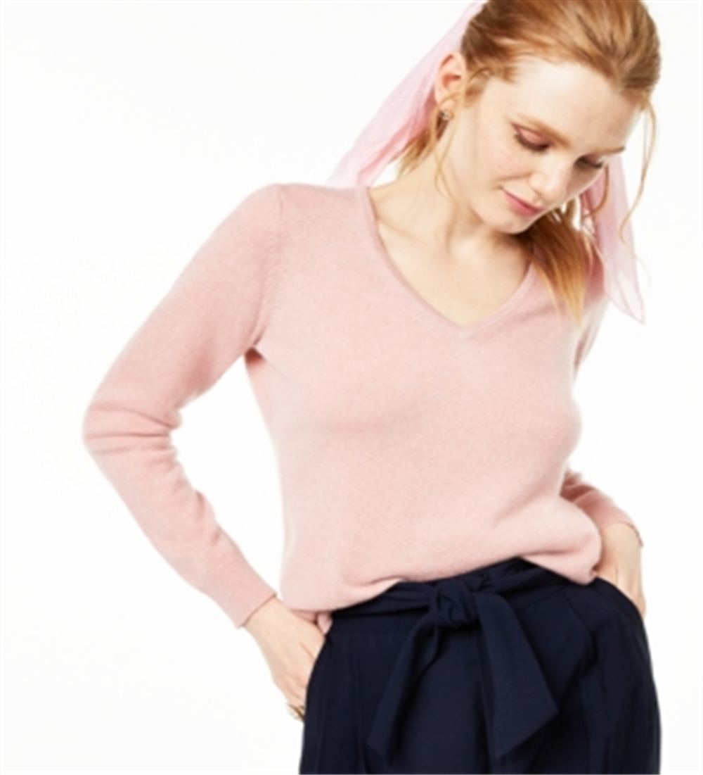 Charter Club Women's V Neck Cashmere Sweater Regular Pink Size X-Large