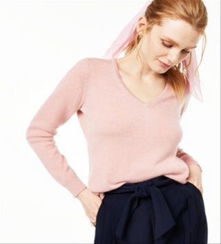 Charter Club Women's V Neck Cashmere Sweater Regular Pink Size X-Large