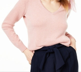 Charter Club Women's V Neck Cashmere Sweater Regular Pink Size X-Large