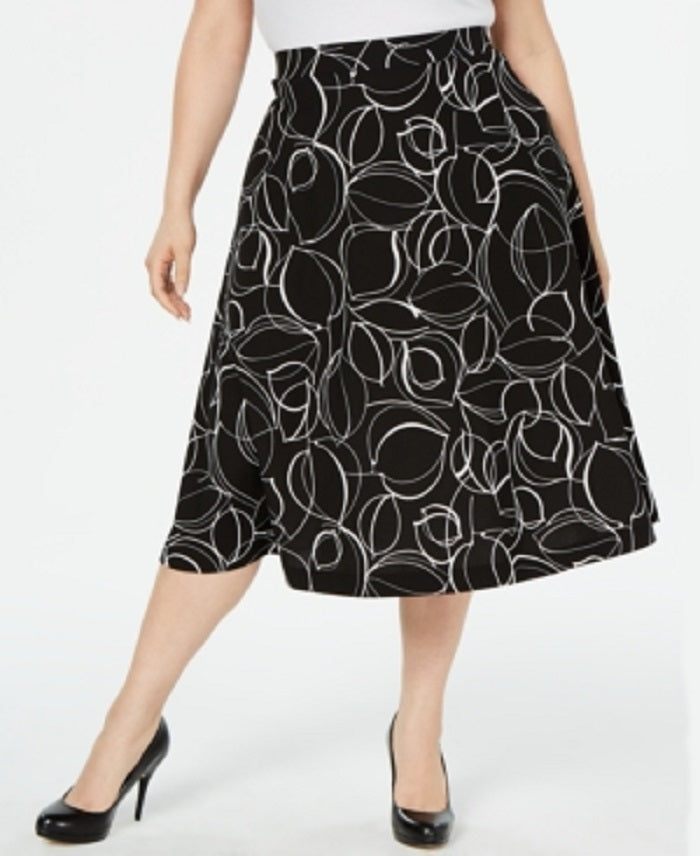 Alfani Women's Printed MIDI Skirt Black Size 18W