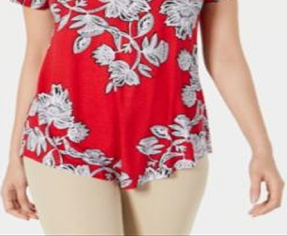 JM Collection Women's Printed Top Red Size Petite XL