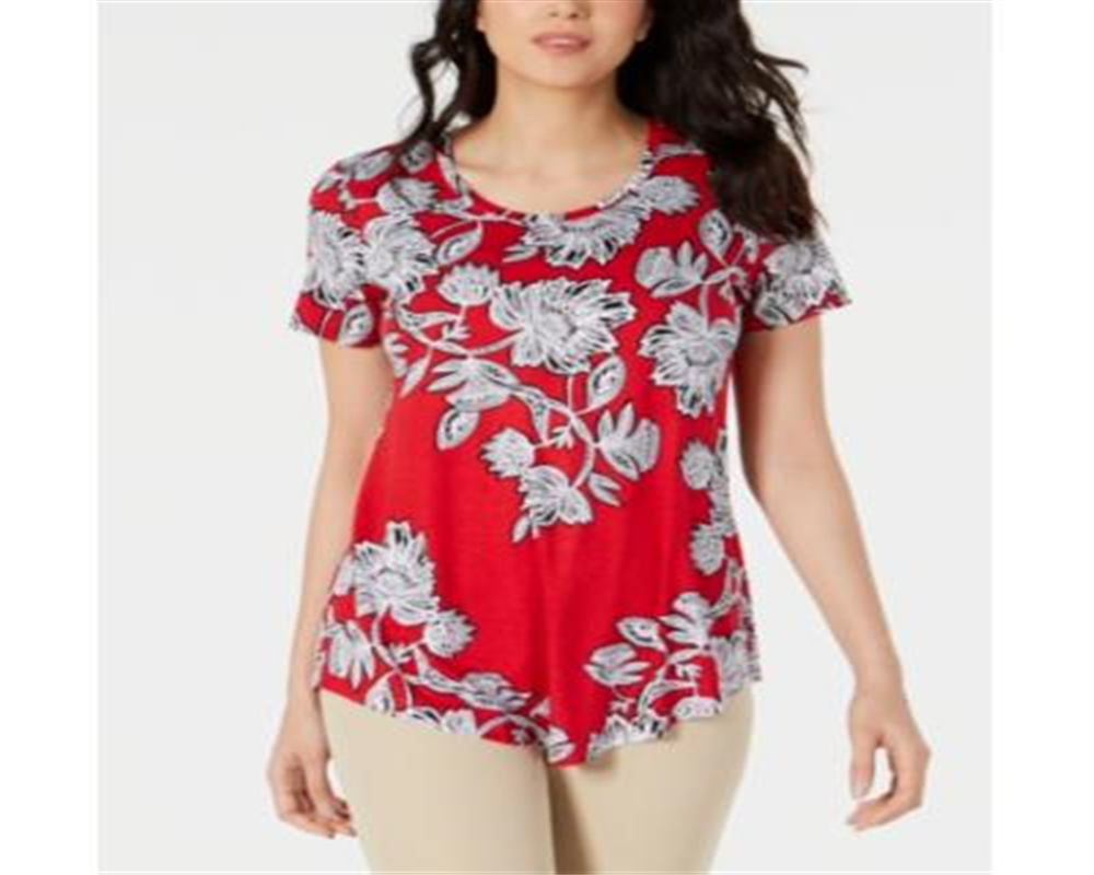 JM Collection Women's Printed Top Red Size Petite XL
