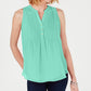 Charter Club Women's Green Sleeveless Pintuck Blouse Size Medium