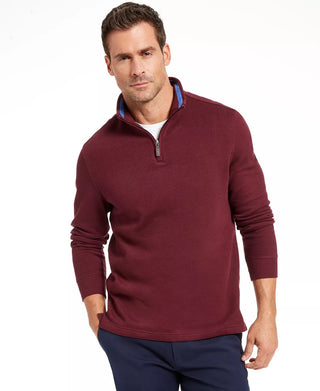 Club Room Mens Contrast Trim Collard 1/4 Zip Pullover Red Size Small