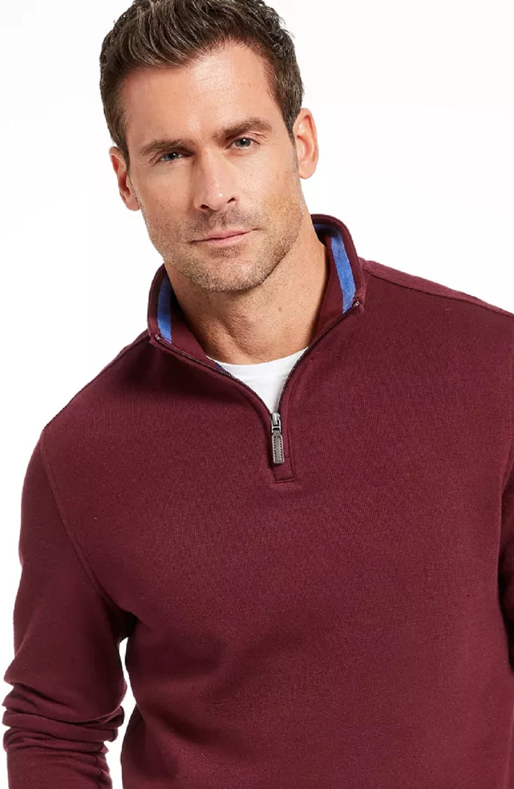 Club Room Mens Contrast Trim Collard 1/4 Zip Pullover Red Size Small