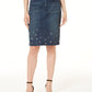 INC International Concepts Women's Embellished Denim Skirt Blue Size 18