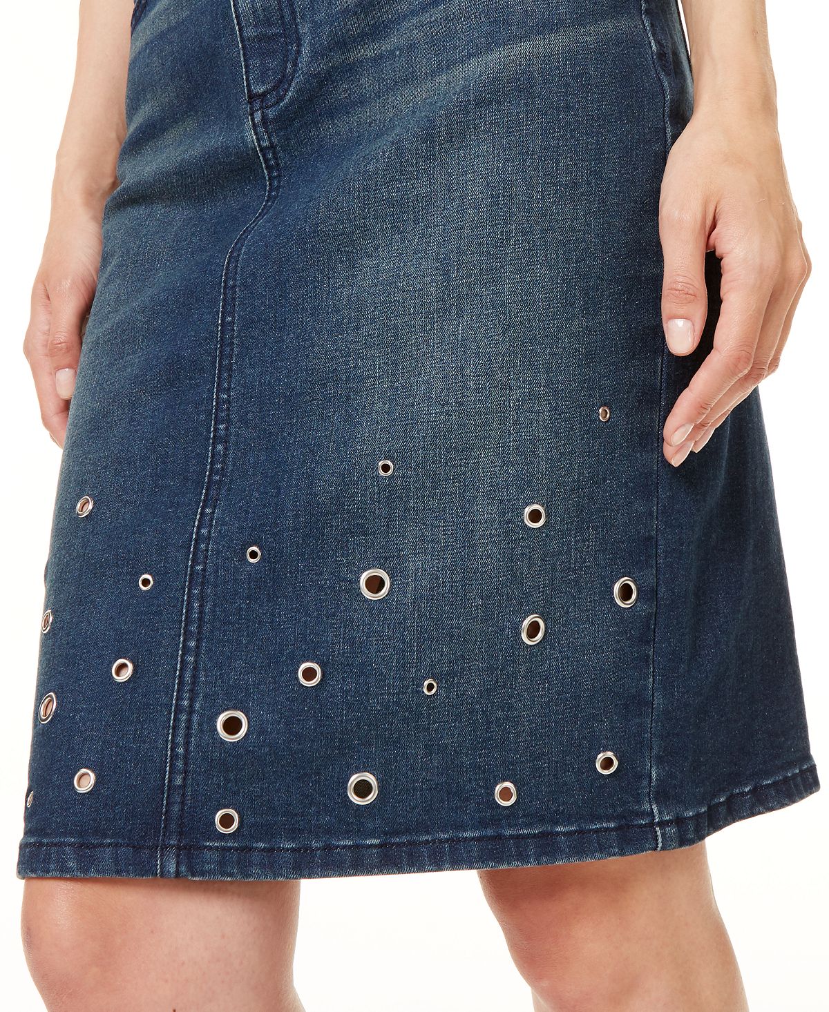INC International Concepts Women's Embellished Denim Skirt Blue Size 18