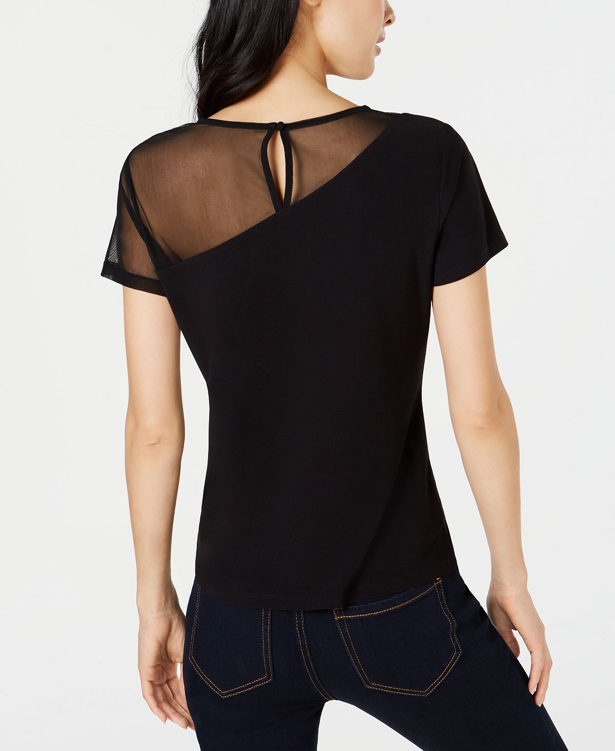 INC International Concepts Women's Illusion Detail T-Shirt Black Size Large