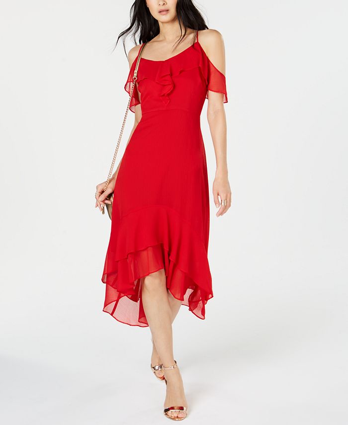 INC International Concepts Women's Short Sleeve Below the Knee Hi Lo Party Dress Red Size 6