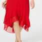 INC International Concepts Women's Short Sleeve Below the Knee Hi Lo Party Dress Red Size 6