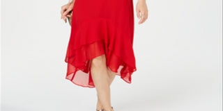 INC International Concepts Women's Short Sleeve Below the Knee Hi Lo Party Dress Red Size 6