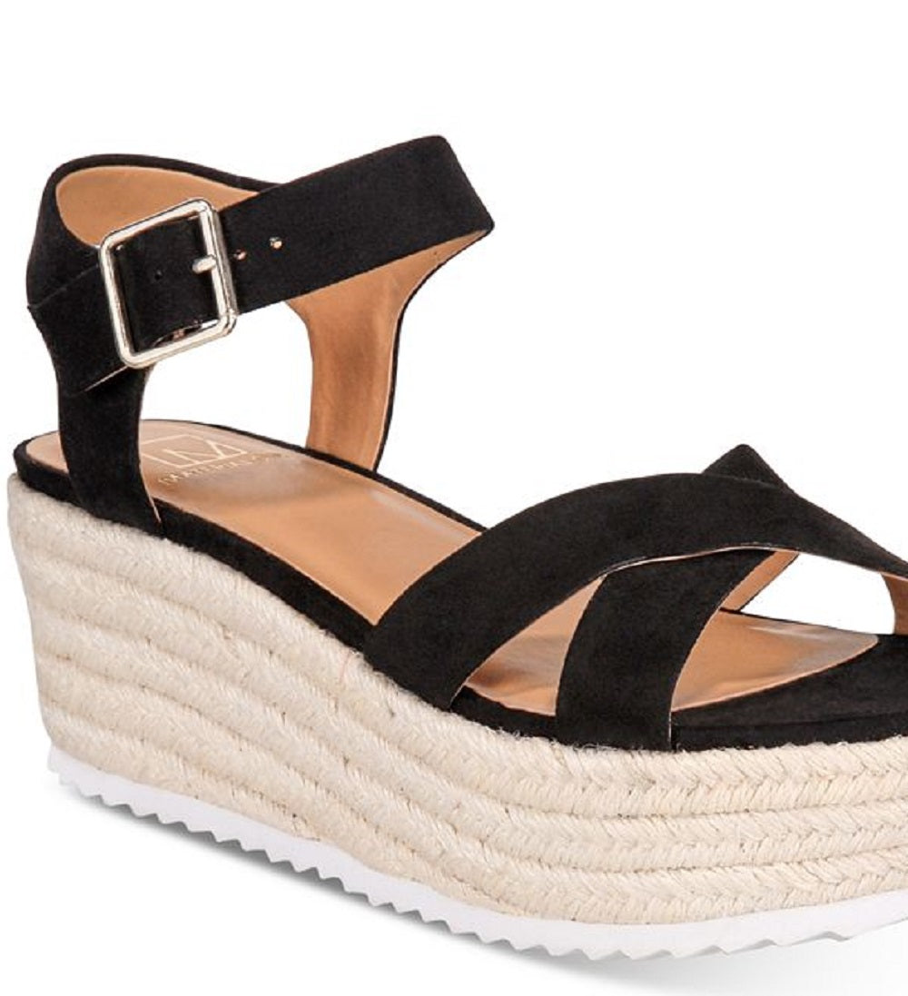 Material Girl Women's Brinny Faux Suede Ankle Strap Sandals Black Size 10 M