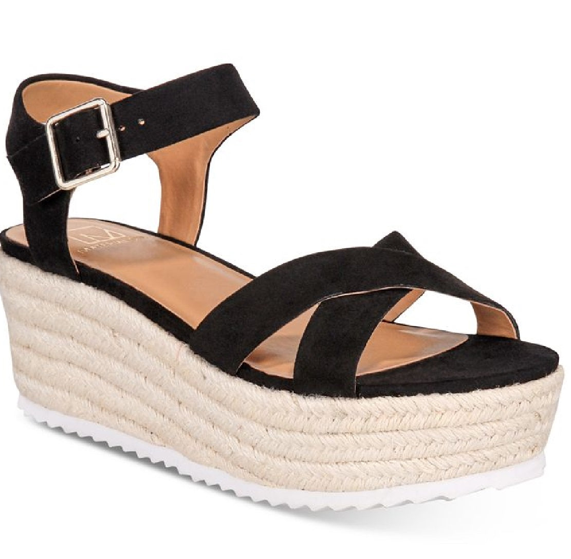 Material Girl Women's Mbrinnyf Cotton Open Toe Casual Platform Sandals Black Size 11 M