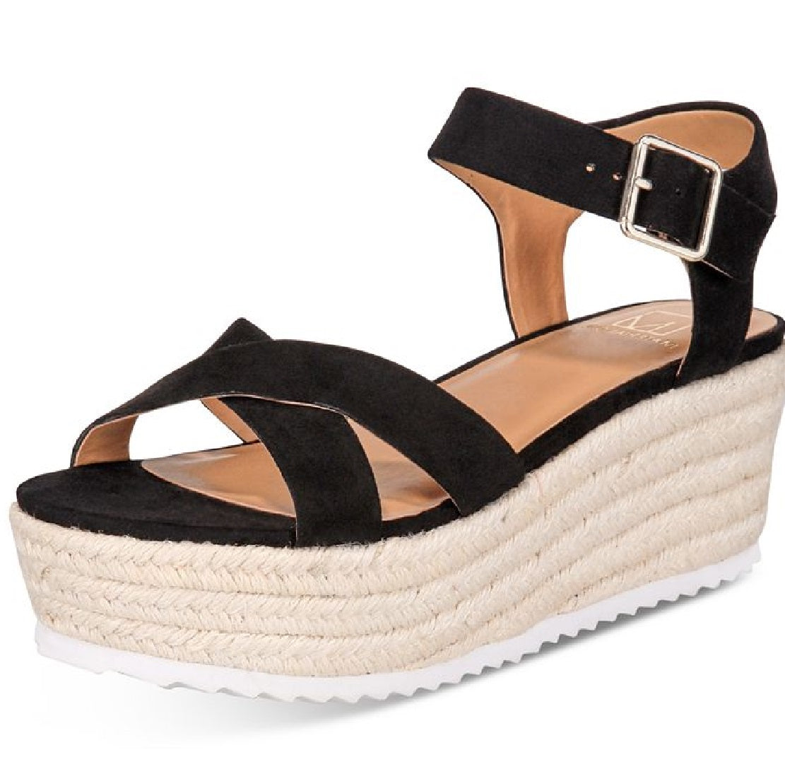 Material Girl Women's Mbrinnyf Cotton Open Toe Casual Platform Sandals Black Size 11 M