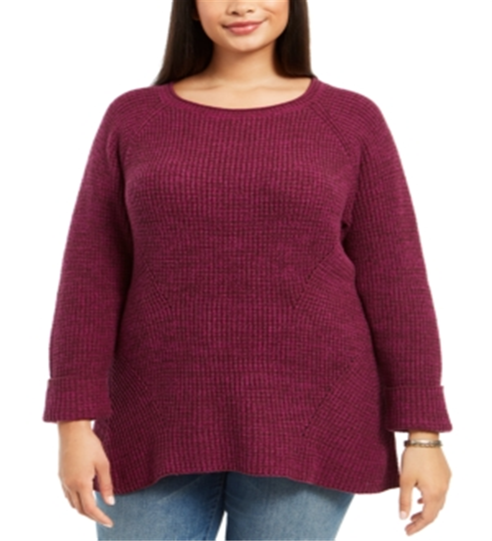 Style & Co Women's Plus Angled Sides Cuffed Sleves Crewneck Sweater Purple Size 4X
