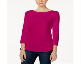 Charter Club Women's Pima Cotton Boat Neck Button Shoulder Top Pink Size XX-Large