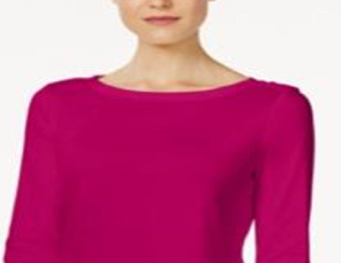 Charter Club Women's Pima Cotton Boat Neck Button Shoulder Top Pink Size XX-Large