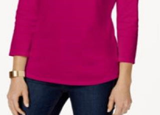 Charter Club Women's Pima Cotton Boat Neck Button Shoulder Top Pink Size XX-Large