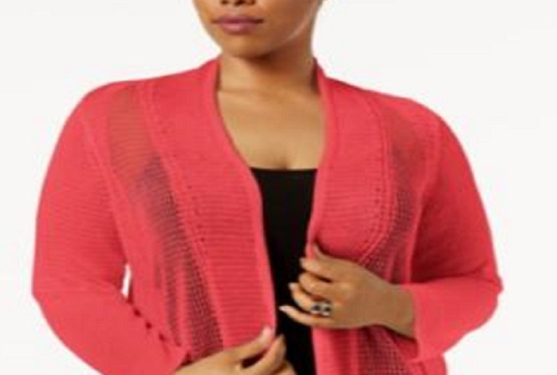 Alfani Women's Plus Mixed Stitch Lightweight Cardigan Sweater Red Size 2X
