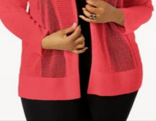 Alfani Women's Plus Mixed Stitch Lightweight Cardigan Sweater Red Size 2X