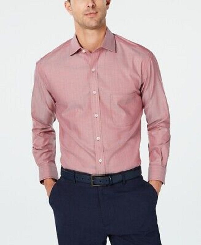 Tasso Elba Men's Non Iron Regular Fit Dress Shirt Red Size 15.5X34-35