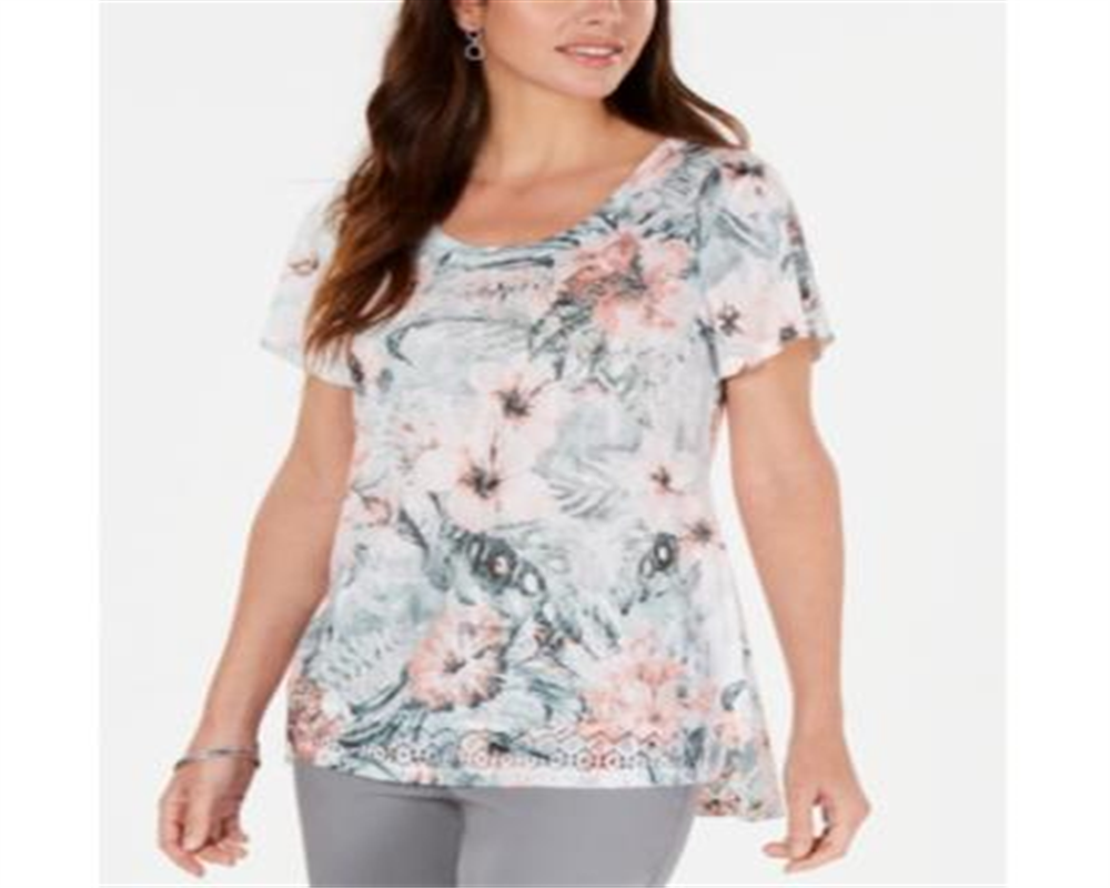 JM Collection Women's Printed Studded Top Green Size X-Large