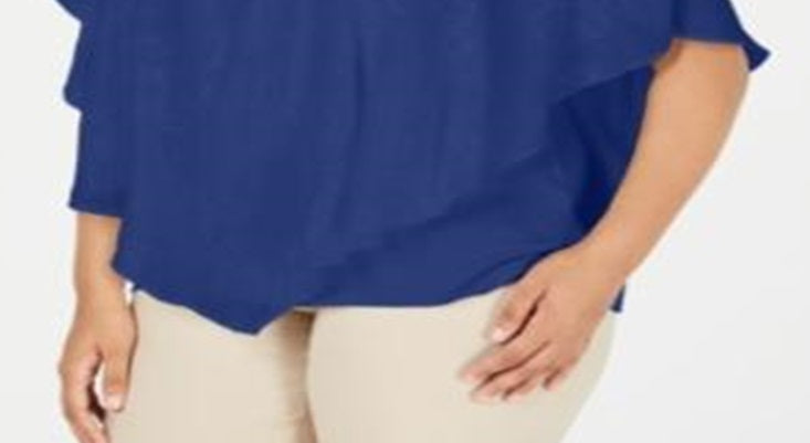 JM Collection Women's 3/4 Sleeve Party Top Blue Size 1X