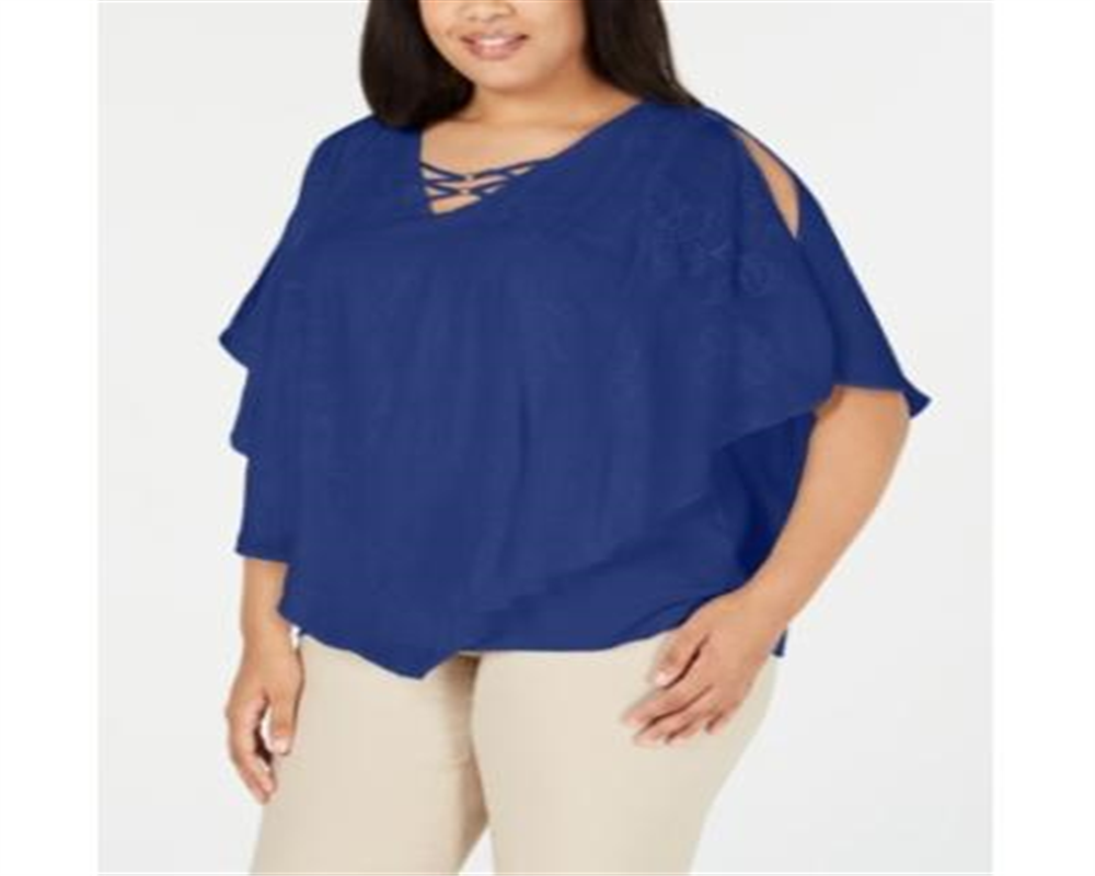 JM Collection Women's 3/4 Sleeve Party Top Blue Size 1X