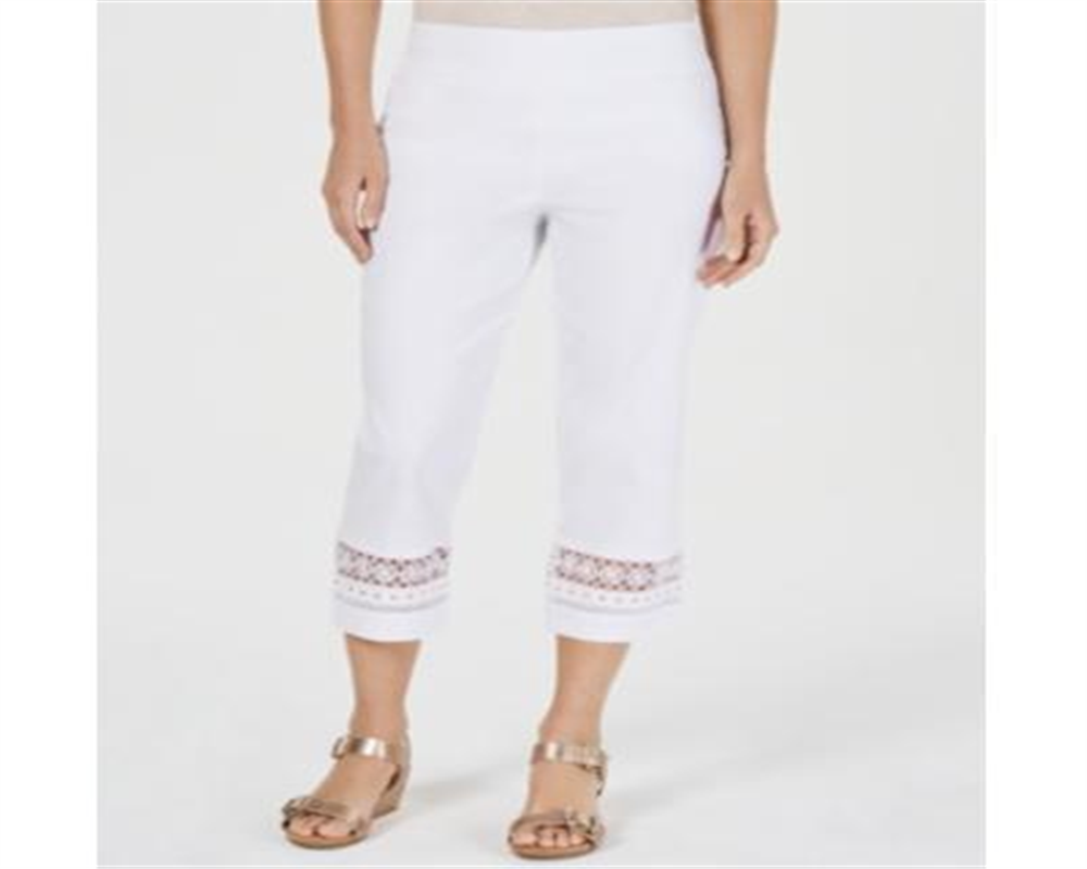 JM Collection Women's Crochet Trim Capri Pants White Size Petite
