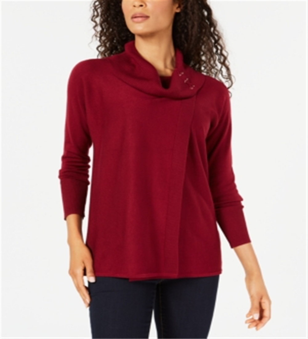 JM Collection Women's Faux Wrap Cowl Neck Sweater Red Size Large