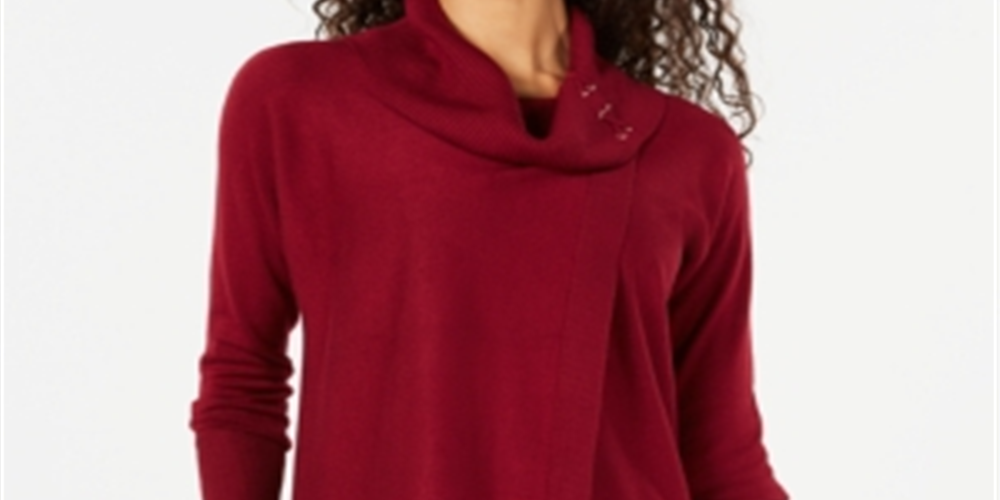 JM Collection Women's Faux Wrap Cowl Neck Sweater Red Size Large