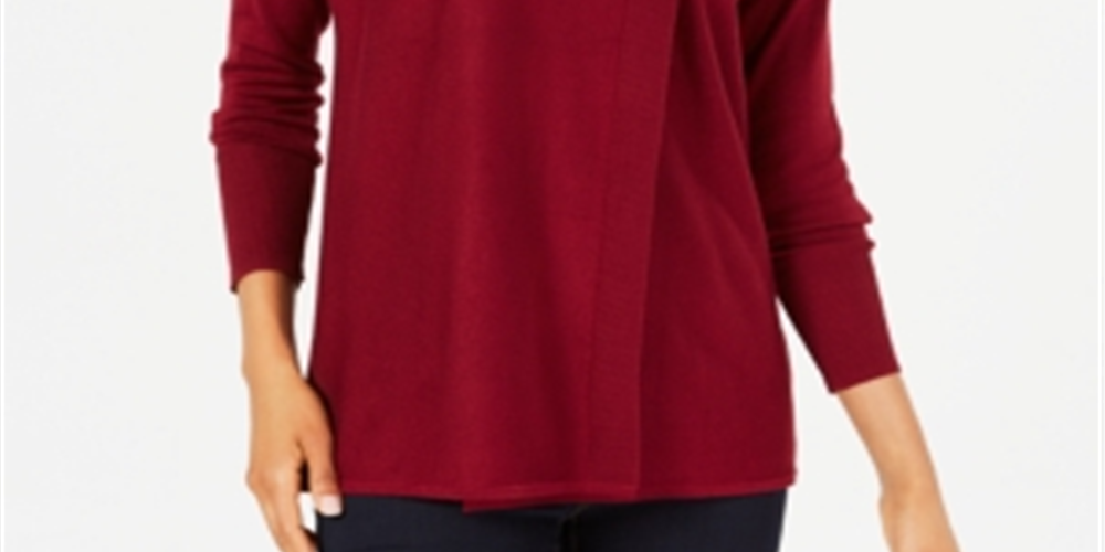 JM Collection Women's Faux Wrap Cowl Neck Sweater Red Size Large