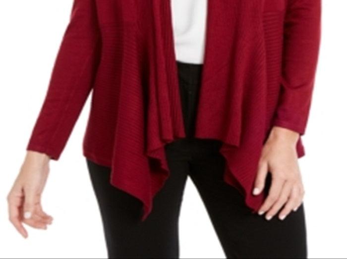 JM Collection Women's Mixed Ribbed Flyaway Cardigan Red Size Petite Medium