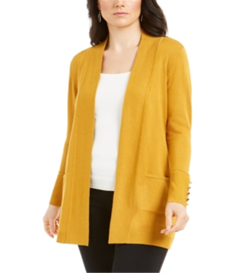 JM Collection Women's Open Front Cardigan Yellow Size Petite Medium