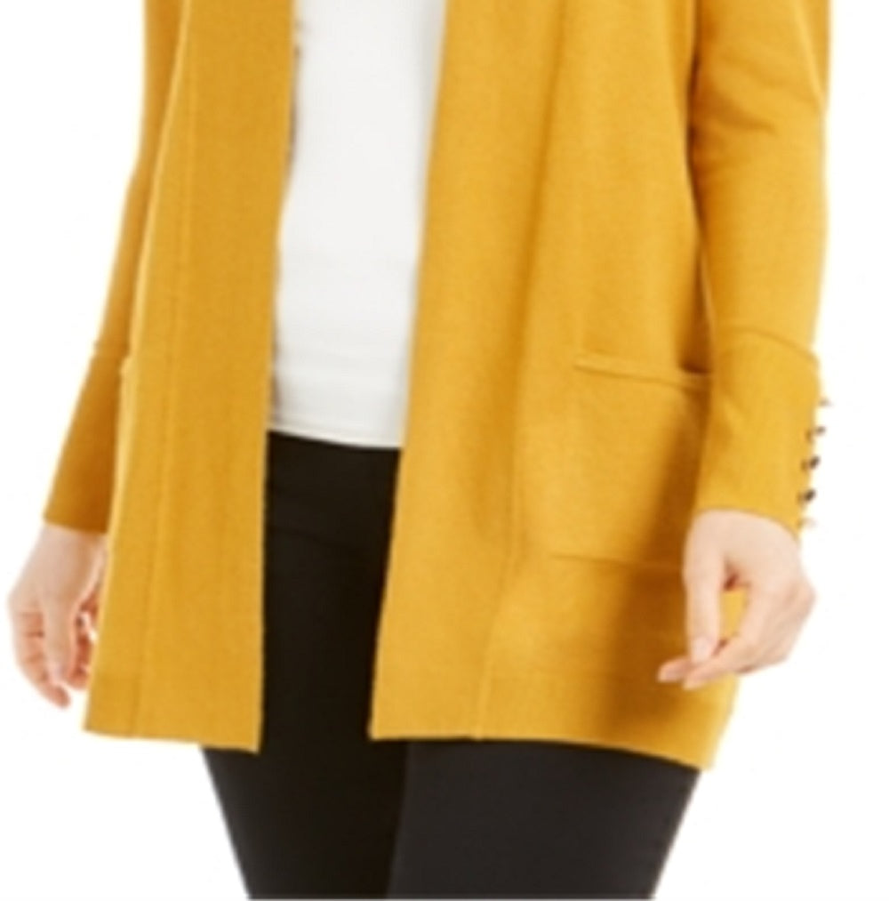 JM Collection Women's Open Front Cardigan Yellow Size Petite Medium