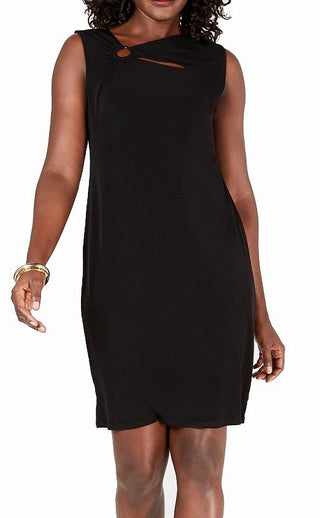 JM Collection Women's Embellished Neck A Line Dress Black Size Small