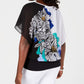 JM Collection Women's Printed Flutter Sleeve Top Black Size Petite
