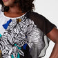 JM Collection Women's Printed Flutter Sleeve Top Black Size Petite