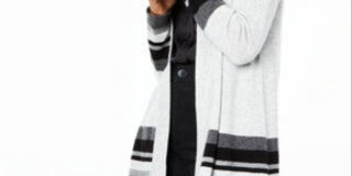Charter Club Women's Striped Cashmere Cardigan Silver Size X-Large