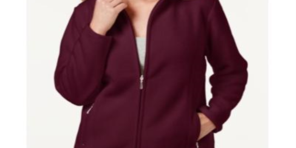Karen Scott Women's Zeroproof Fleece Jacket Maroon Size Petite L