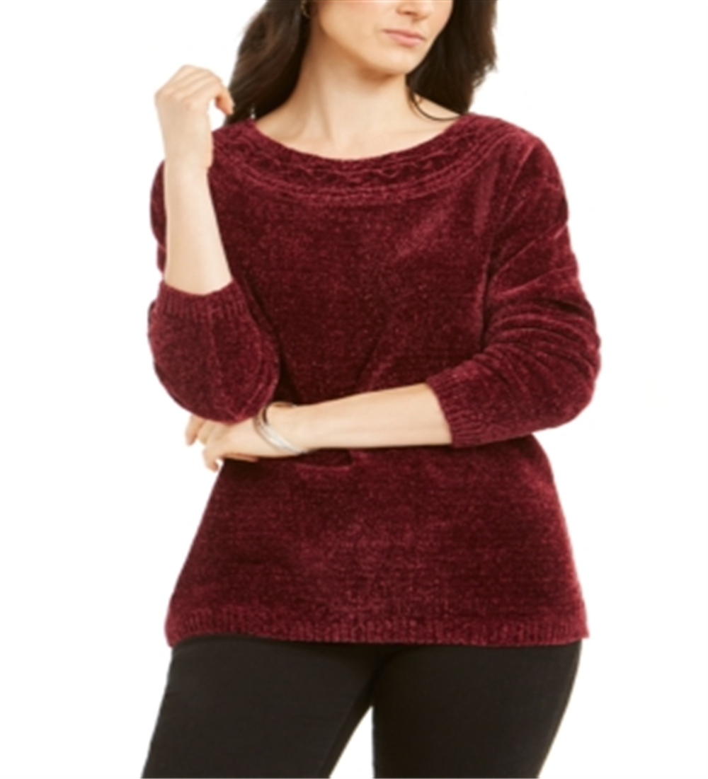 Karen Scott Women's Boat Neck Chenille Sweater Red Size XX-Large
