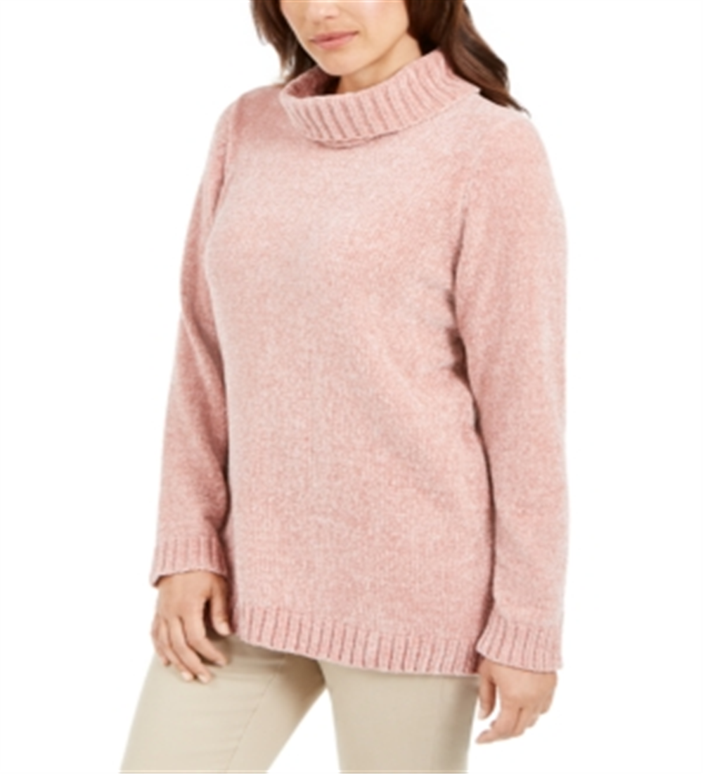 Karen Scott Women's Chenille Mock Neck Sweater Pink Size Small