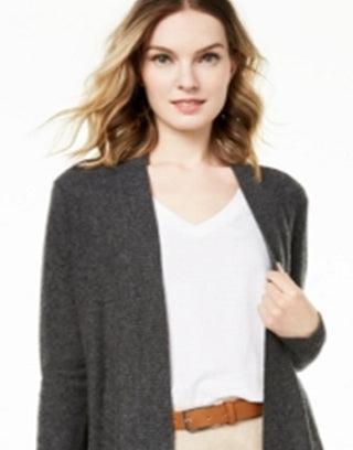 Charter Club Women's Nicki Cashmere Open Front Cardigan Gray Size Large