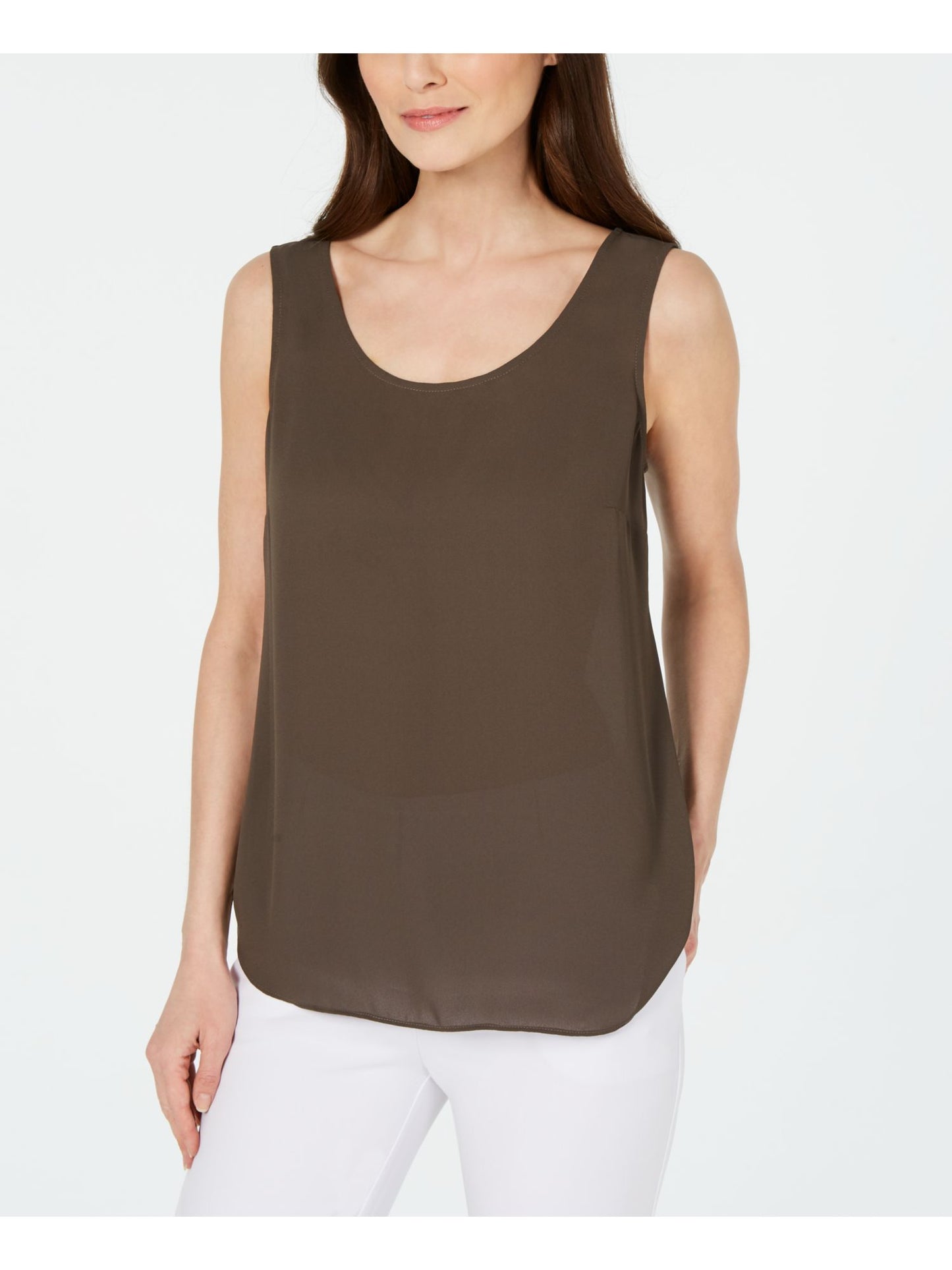 Alfani Women's Sleeveless Scoop Neck Top Brown Size X-Large