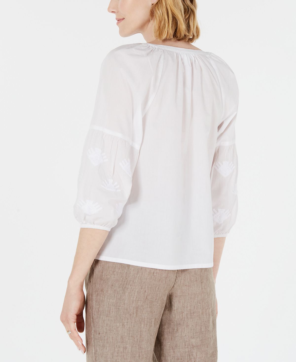 Charter Club Women's Cotton Embroidered Fringe Trim Top White Size Medium