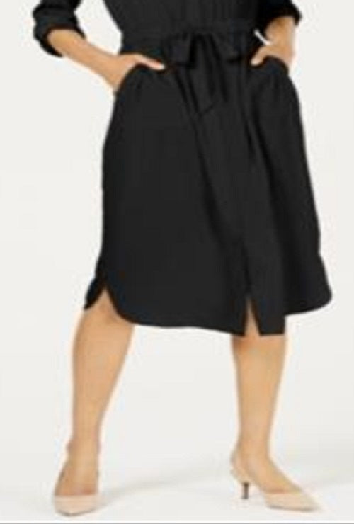 Alfani Women's 3/4 Sleeve Belted Shirtdress Black Size 12 Petite