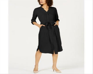 Alfani Women's 3/4 Sleeve Belted Shirtdress Black Size 12 Petite